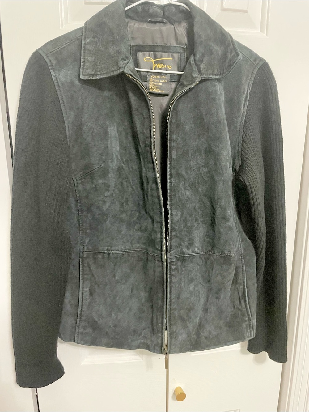 TIBI Women's Black Suede & Knit Zip-Front Jacket